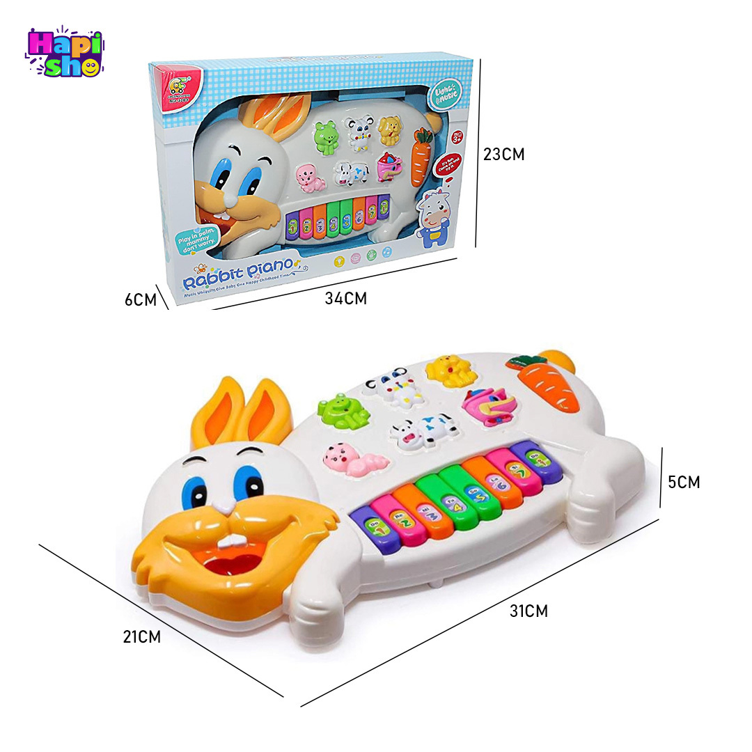  ابعاد و اندازه پیانو اسباب بازی کودک موزیکال با چراغ مدل خرگوش Rabbit Piano–اسباب بازی 