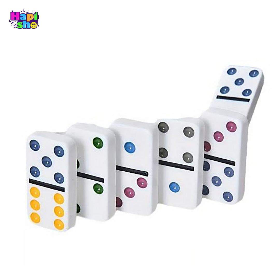 بهترین دومینو سنگی جعبه فلزی با نقطههای رنگی مدل DOUBLE SIX COLOR DOT