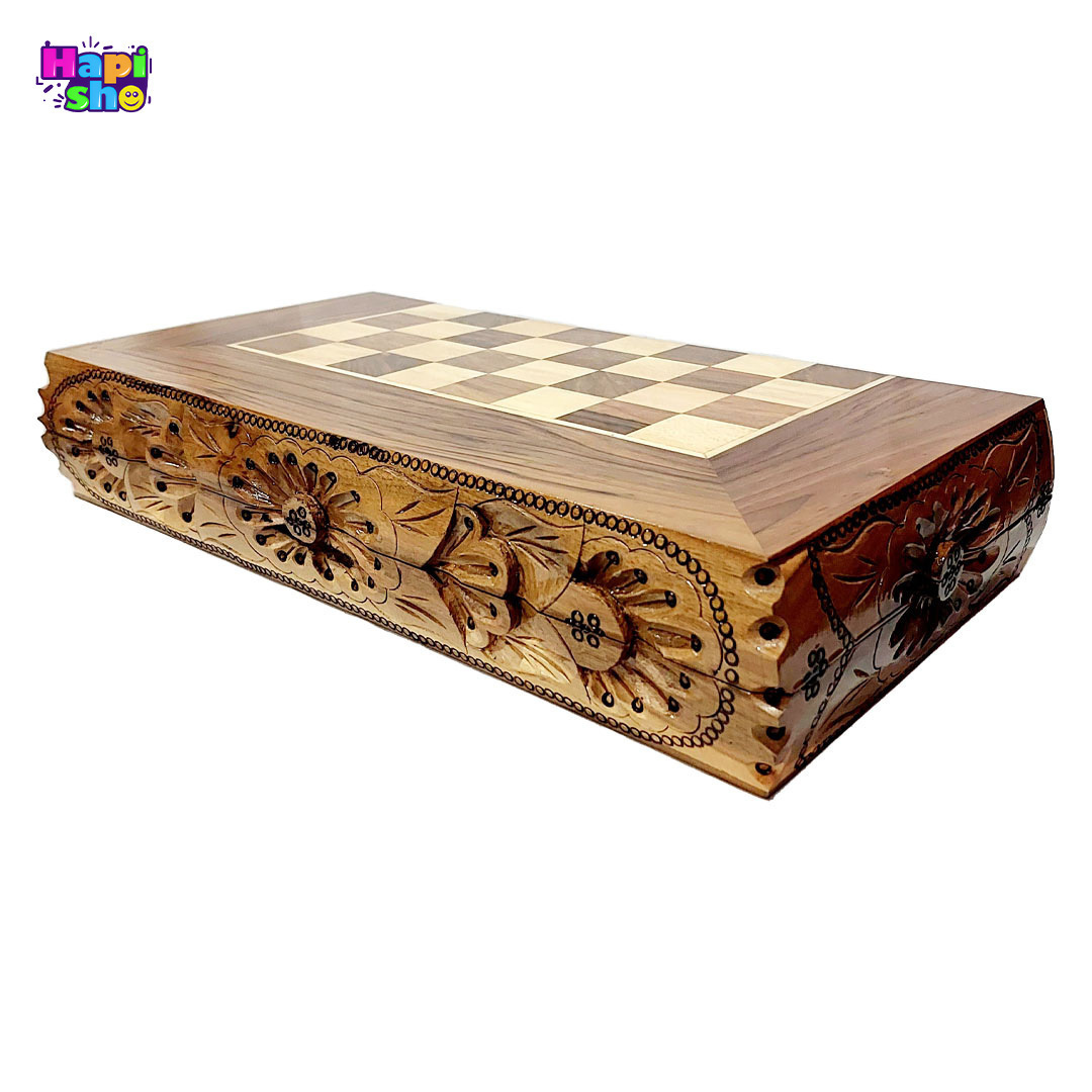  منبت کاری طرح گل دور تخته نرد چوب گردو دور منبت کاری سنندج با طرح معرق ستاره 50 سانتی کد 385–تخته نرد 