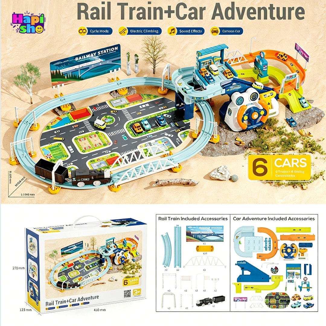 قیمت اسباب بازی پارکینگ ماشین فرمان دار با قطار و بالابر برقی Car Adventure 