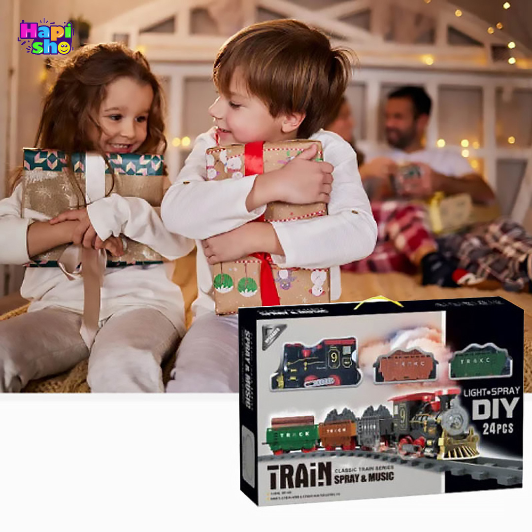 خرید قطار اسباب بازی دودزا موزیکال با درخت و علائم مدل CLASSIC SPRAY TRAIN