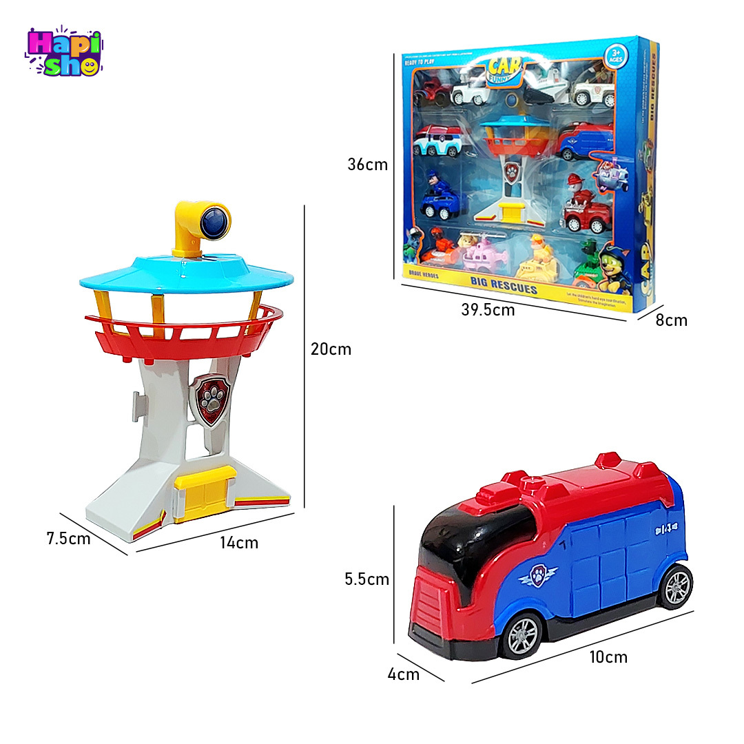 ابعاد و اندازه اسباب بازی سگهای نگهبان با برج مراقبت و ماشین عقبکش مدل BIG RESCUES