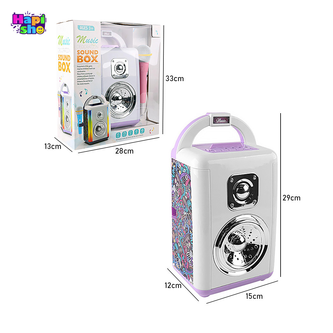  ابعاد و اندازه اسپیکر بلوتوثی میکروفون‌دار با چراغ و قابلیت ضبط و تغییر صدا SOUND BOX–اسباب بازی 