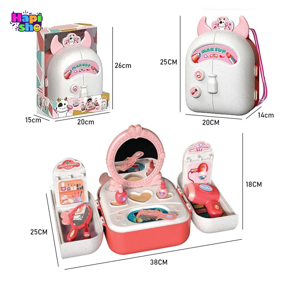  ابعاد و اندازه میز آرایش اسباب بازی خارجی 2 حالته قابل حمل با وسایل مدل Dream Backpack–اسباب بازی 