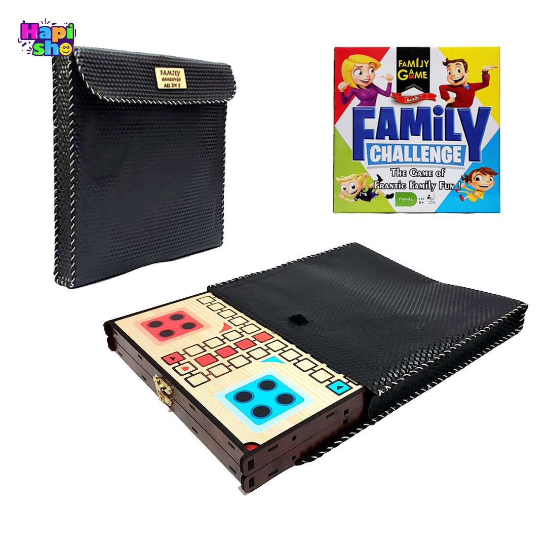 خرید بازی فکری چوبی 10 کاره مسافرتی با کیف چرمی دستدوز مدل Family Game