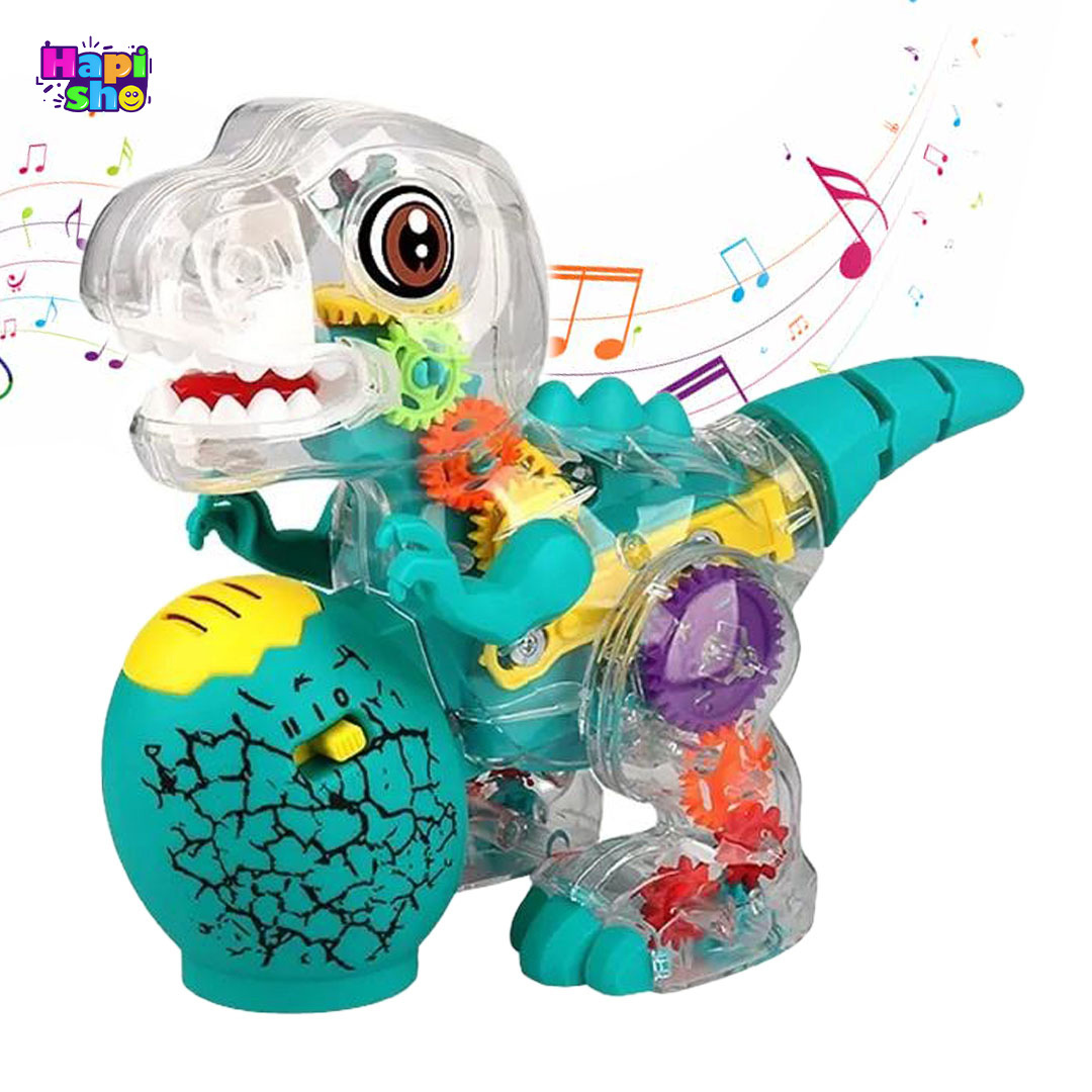  اسباب بازی موزیکال متحرک دایناسور چراغ‌دار مدل Dinos Transparent Gear–اسباب بازی 