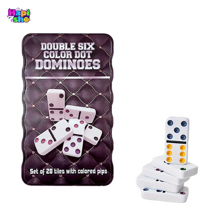 دومینو سنگی جعبه فلزی دابل سیکس با نقطه های رنگی DOUBLE SIX COLOR DOT–اسباب بازی