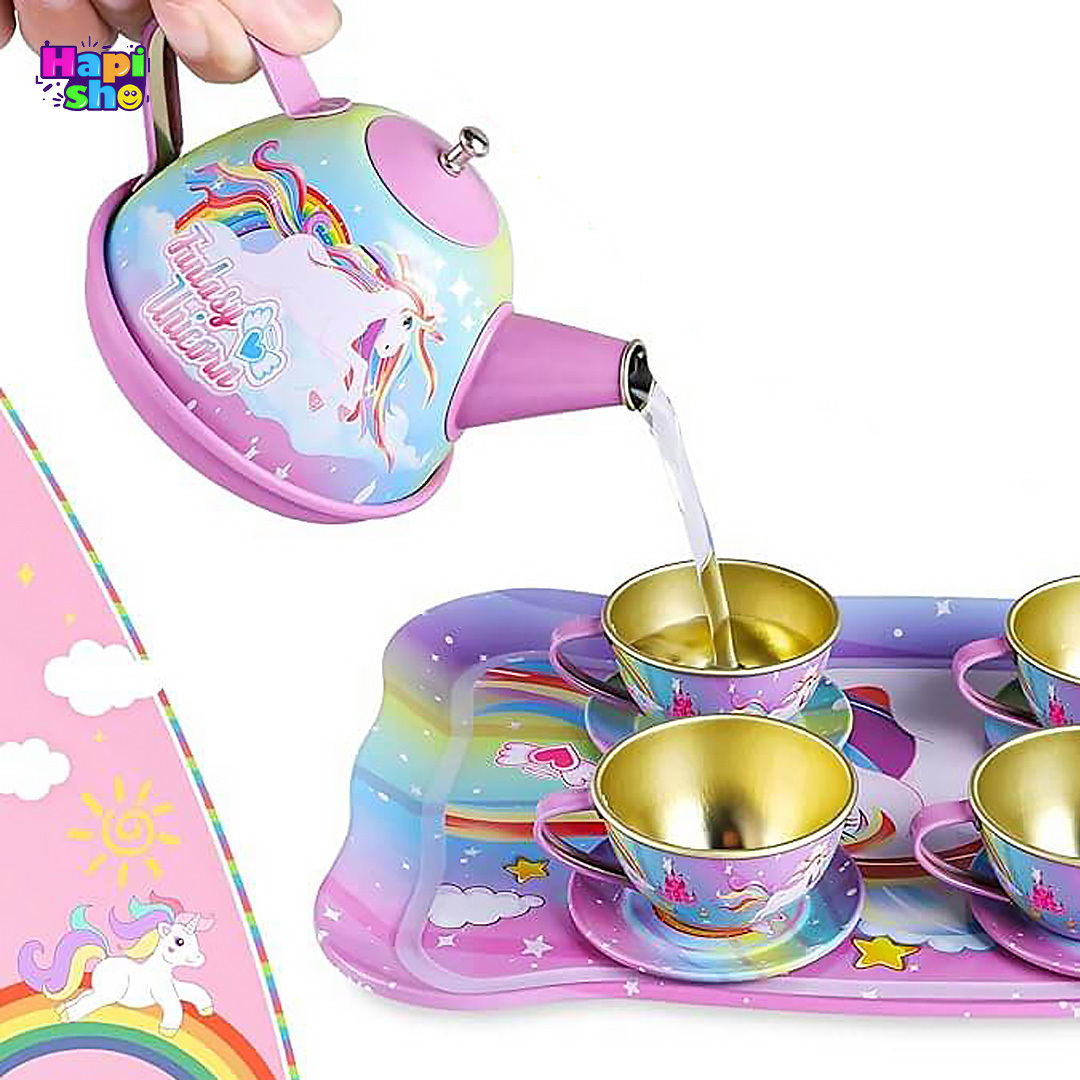  جزییات استفاده از اسباب بازی ست چای خوری فلزی 15 تکه مدل اسب پونی تک شاخ Refined Tea Set–اسباب بازی 