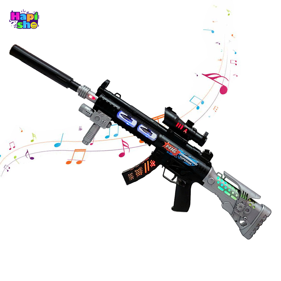 تفنگ موزیکال چراغدار بزرگ با ویبره و لوله متحرک MP5K SUPERIOR GUN
