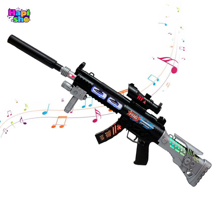 تفنگ موزیکال چراغ‌دار بزرگ با ویبره و لوله متحرک MP5K SUPERIOR GUN 