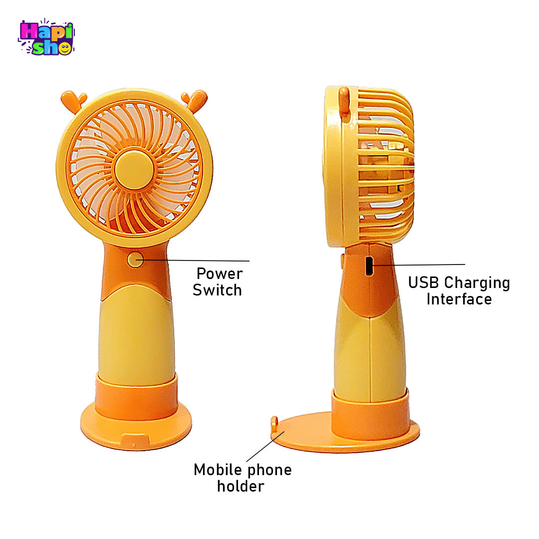  مشخصات و راهنمای پنکه دستی فانتزی شارژی با پایه و 3 حالت دور فن DESKTOP & HANDELD FAN–اکسسوری کودک 