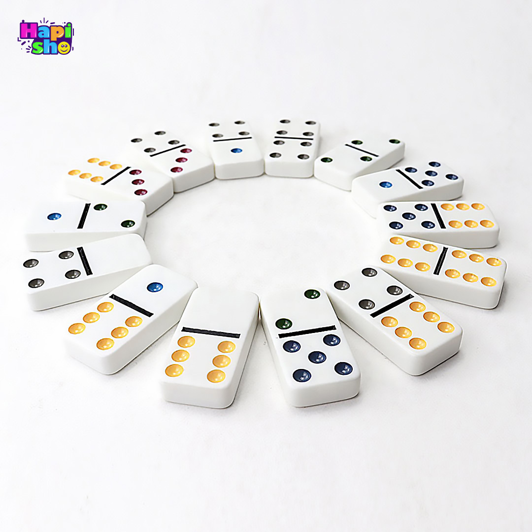 قیمت دومینو سنگی جعبه فلزی با نقطههای رنگی مدل DOUBLE SIX COLOR DOT