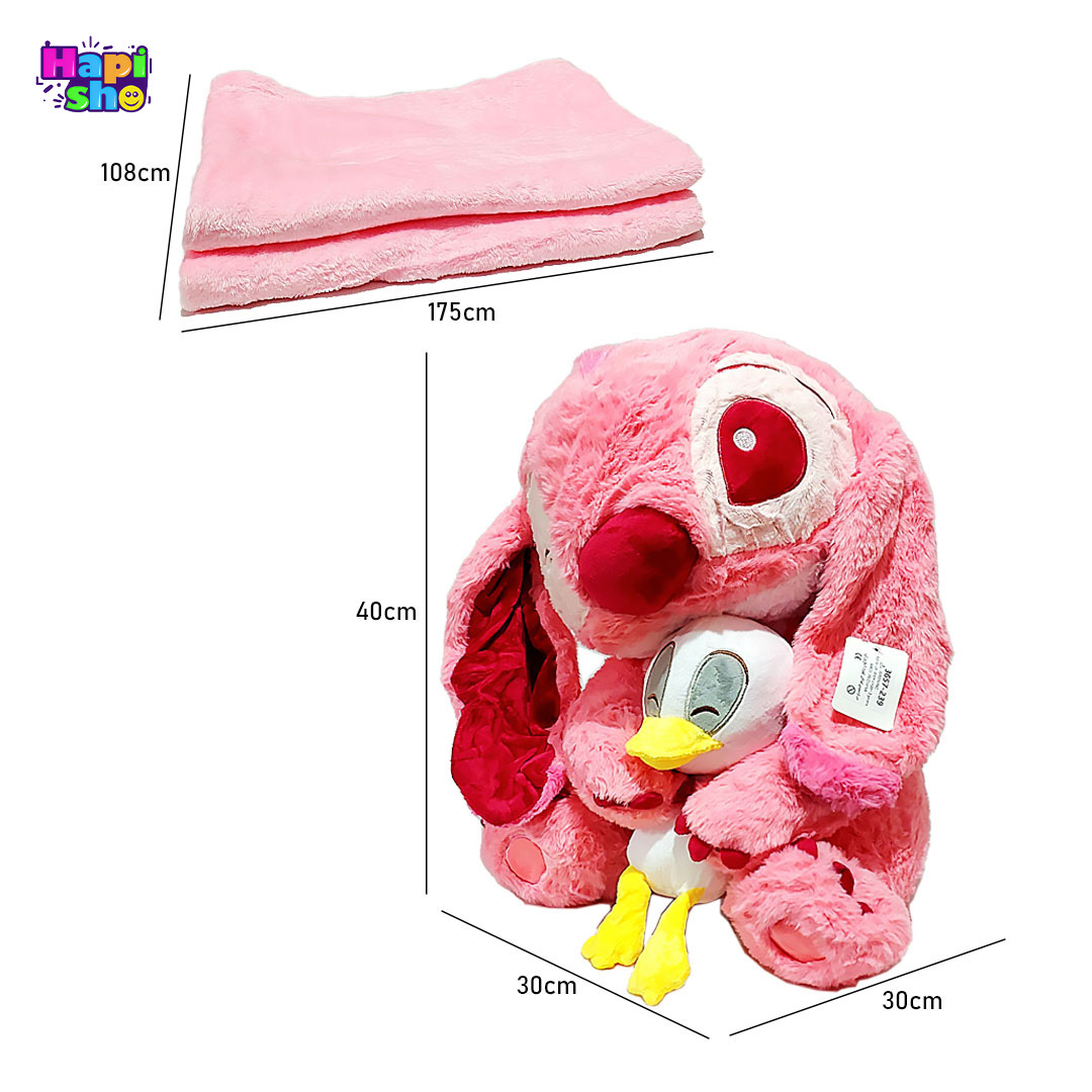 ابعاد و اندازه عروسک استیج صورتی پتودار خارجی مدل عروسک به دست با ارتفاع 40 سانتی متر–عروسک پولیشی