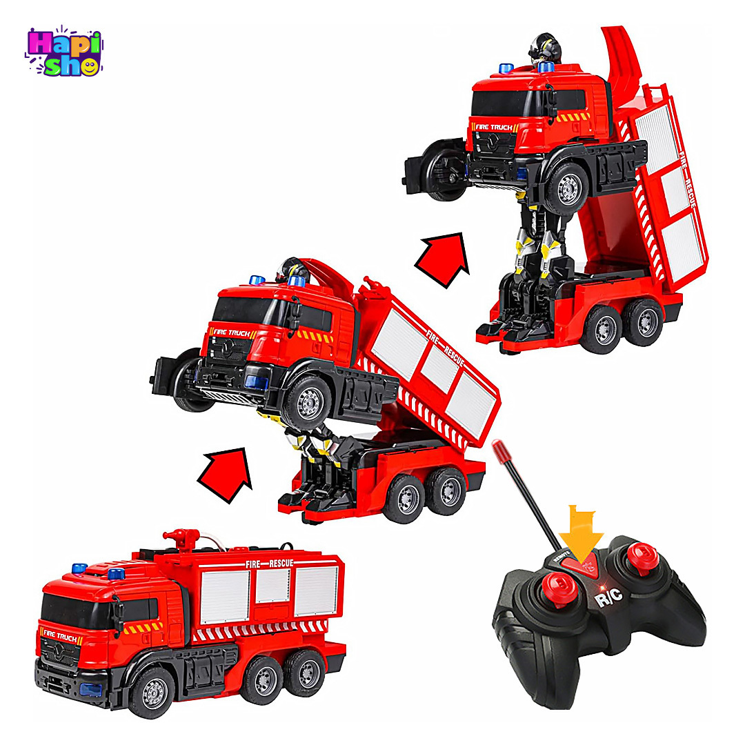  نحوه تبدیل شده به ربات ماشین کنترلی تبدیل شونده به ربات آتشنشانی با قابلیت پرتاب آب FIRE TRUCK–اسباب بازی 