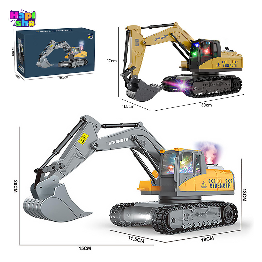 ابعاد و اندازه اسباببازی بیل مکانیکی کنترلی شارژی دودزا با چراغ و صدا واقعی EXCAVATOR