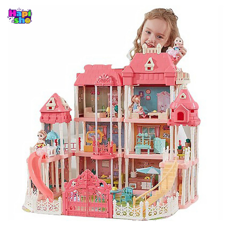 خانه عروسکی دخترانه بزرگ موزیکال با چراغ رنگی 3 طبقه DIY CASTLE VILLA_اسباب بازی
