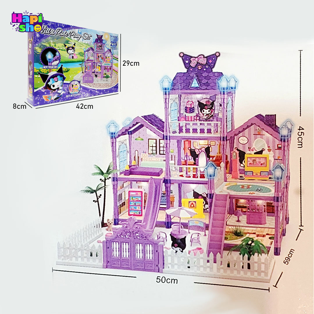 ابعاد و اندازه اسباب بازی خانه عروسکی کرومی ۳ طبقه چراغدار مدل Villa Rol Play Set