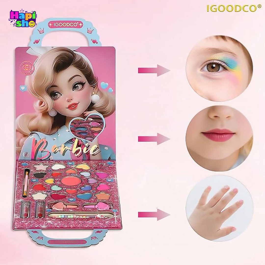 مشخصات اسباب بازی لوازم آرایشی واقعی دخترانه طرح باربی برند IGOODCO