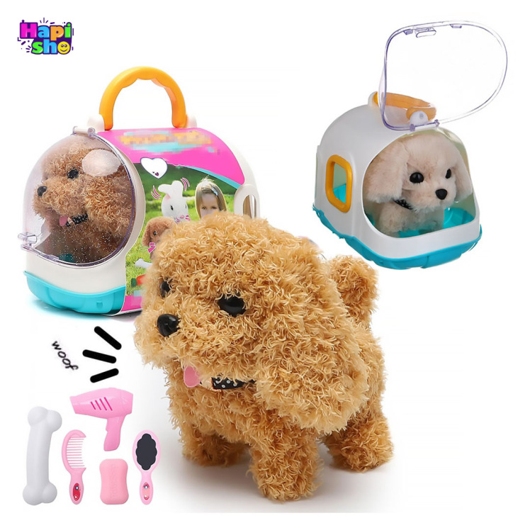 عروسک سگ پشمالو رباتیک با باکس و لوازم مدل CUTE PLUSH PET