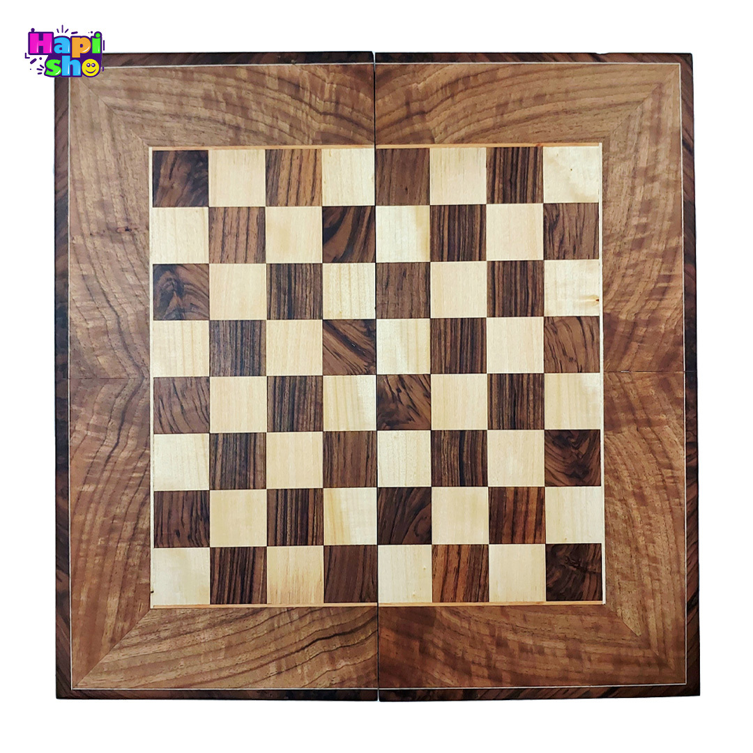 صفحه شطرنج تخته نرد چوب گردو با منبت کاری و معرق ستاره 50 سانتی کد 480