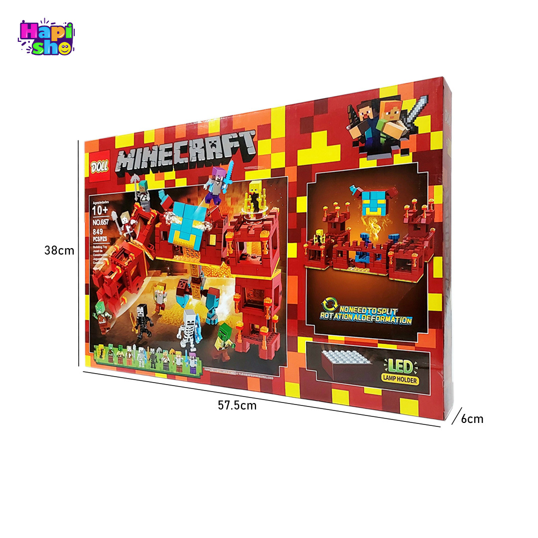 ابعاد و اندازه لگو ماینکرافت بزرگ دوحالته با چراغ الایدی و فیگور 849 قطعه برند DOLL