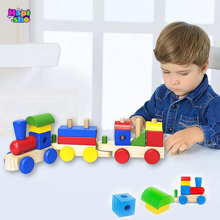 اسباب بازی قطار چوبی مونته سوری بزرگ مدل Three Section Shaped Train–اسباب بازی