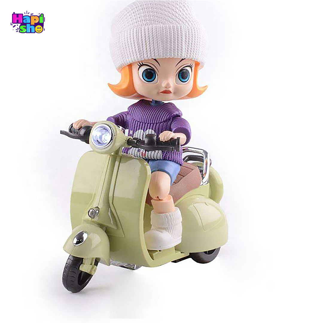 فروش اسباببازی موزیکال متحرک دختر موتورسوار با چراغ Motor Tide Flow Car