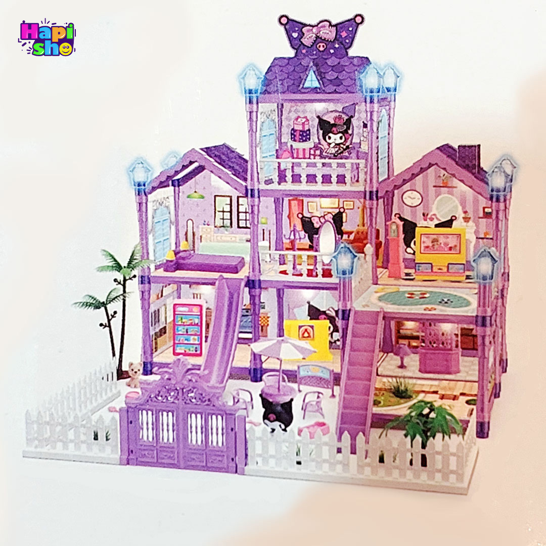 خرید اسباب بازی خانه عروسکی کرومی ۳ طبقه چراغدار مدل Villa Rol Play Set