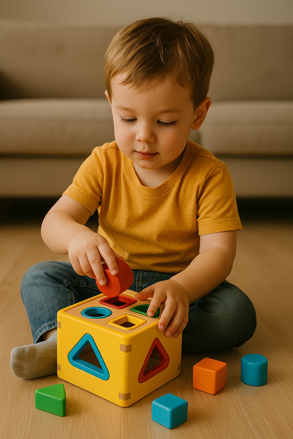 کودکی در حال بازی با اسباب‌بازی آموزشی
