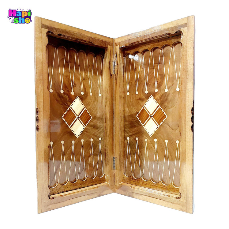 تخته نرد چوب گردو سنندج با معرق کاری لوزی و لبه گرد 50 سانتی کد 347–تخته نرد 