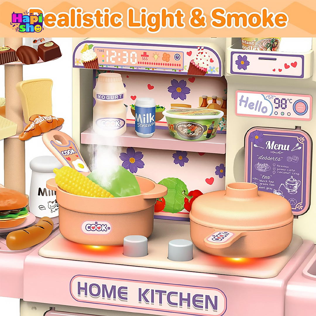  مشخصات چراغ ها و نحوه بخار کردن آشپزخانه اسباب بازی با اجاق بخار کن و سینک پمپ دار Dream Kitchen 