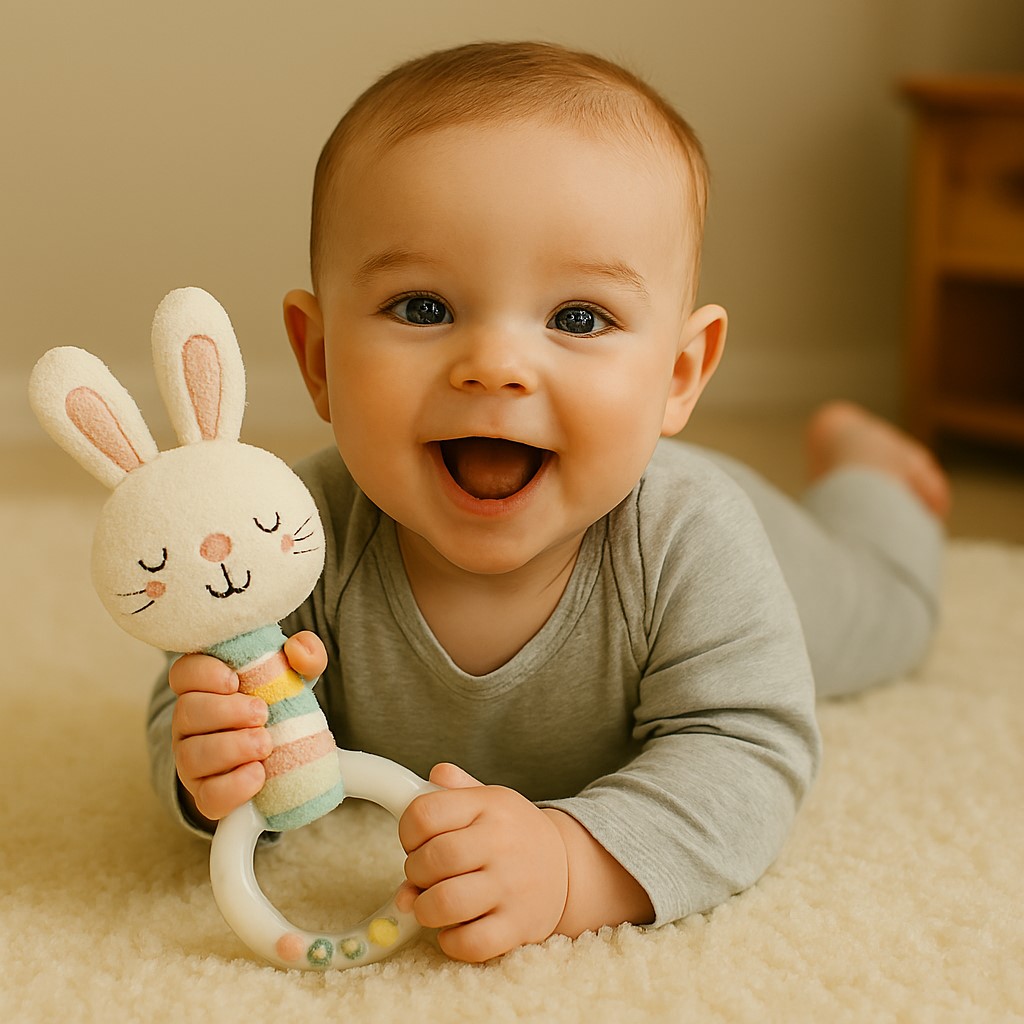  کودک 0 تا 1 سال در حال بازی با جغجغه نرم