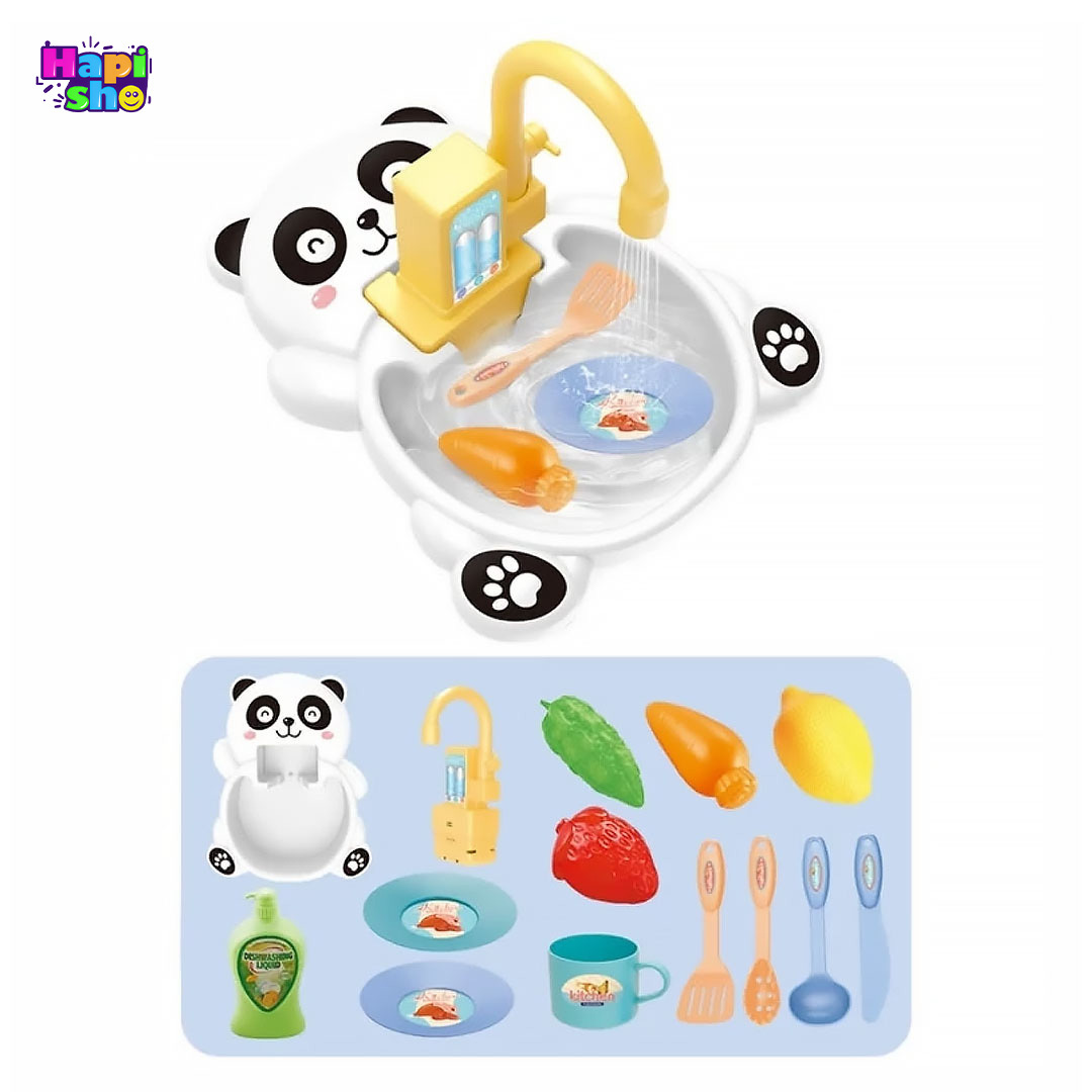 اقلام همراه سینک ظرفشویی اسباب بازی خارجی پمپ دار طرح پاندا Panda Kitchen Sink