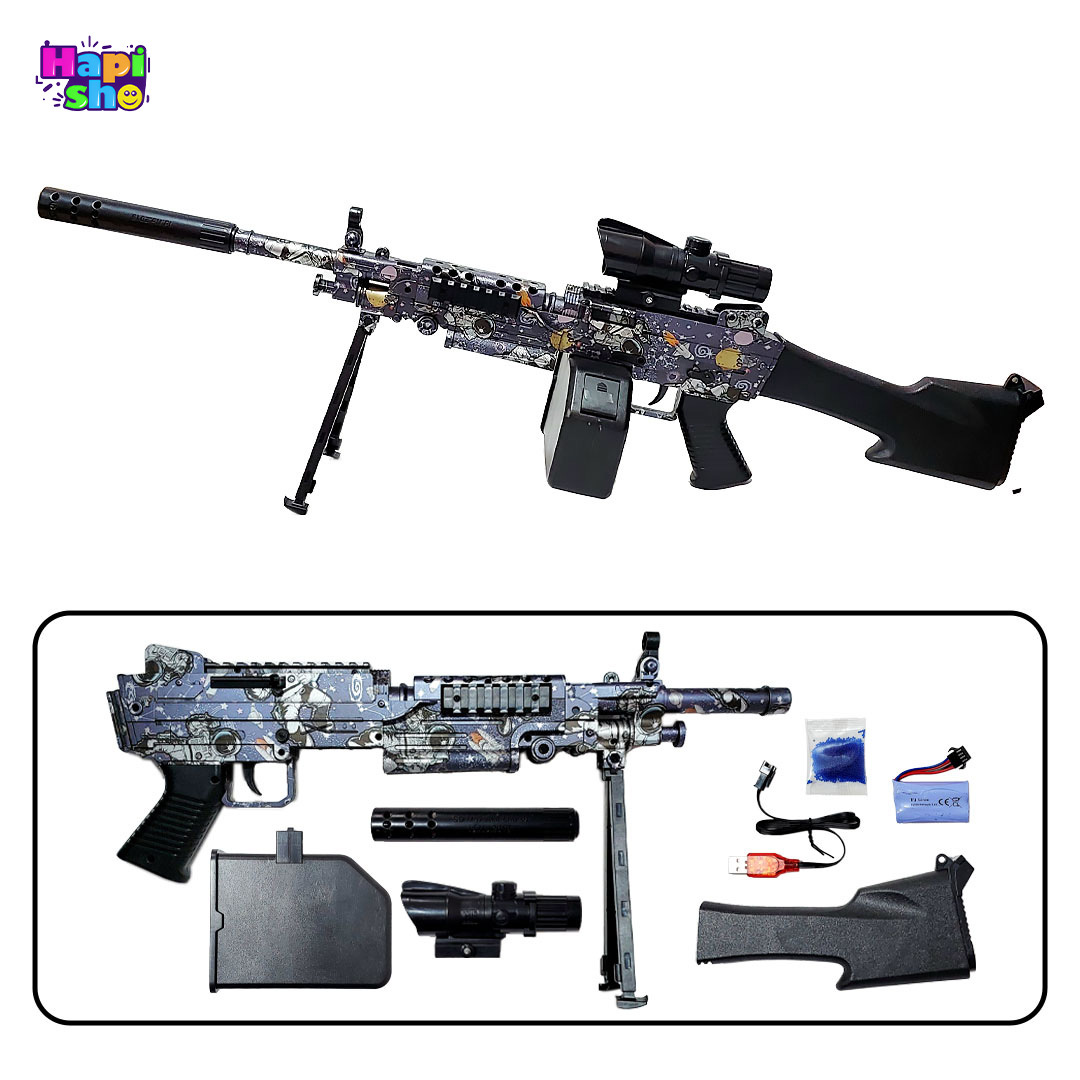  اقلام همراه تفنگ اسباب بازی تیر ژله ای بزرگ با شلیک رگباری مدل GUNSET M249 