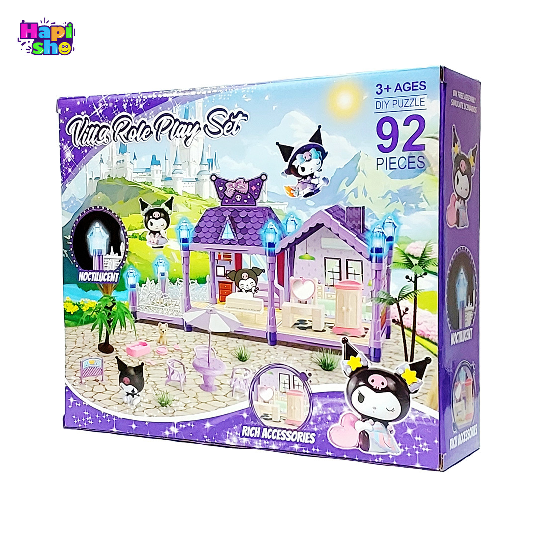 خرید اسباب بازی خانه عروسکی کرومی با چراغ شب تاب و لوازم Villa Role Play