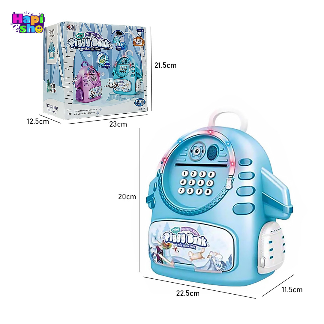 ابعاد و اندازه گاوصندوق اسباب بازی اثر انگشتی موزیکال مدل Mini Piggy Bank