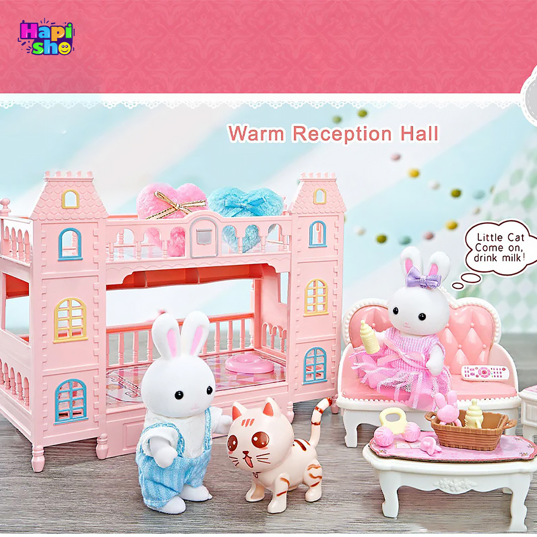 بهترین اسباب بازی خانه عروسکی خرگوش با وسایل اتاق نشیمن Warm Living Room